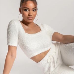 Meshki - Shay Popcorn Square Neck Short Sleeve Crop Top -Small